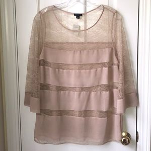 Ann Taylor Nude Lace Striped Blouse